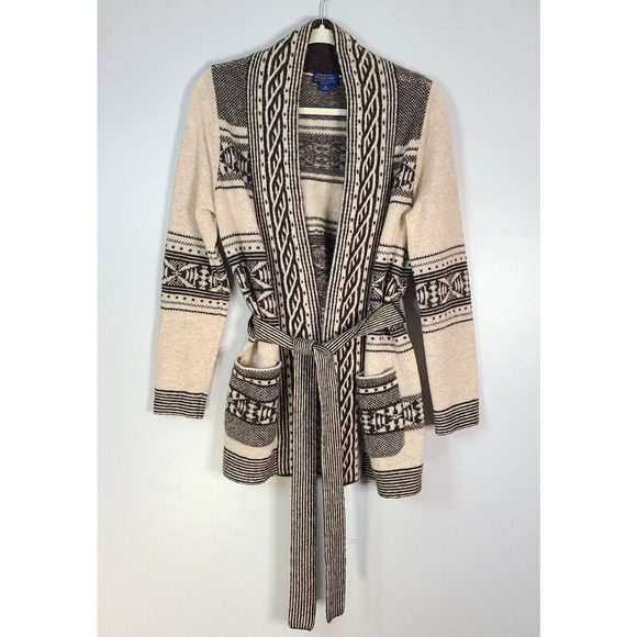 Pendleton Sweaters - PENDLETON Wool Alpaca Discovery Cardigan Medium Petite Brown Cream Western FLAW